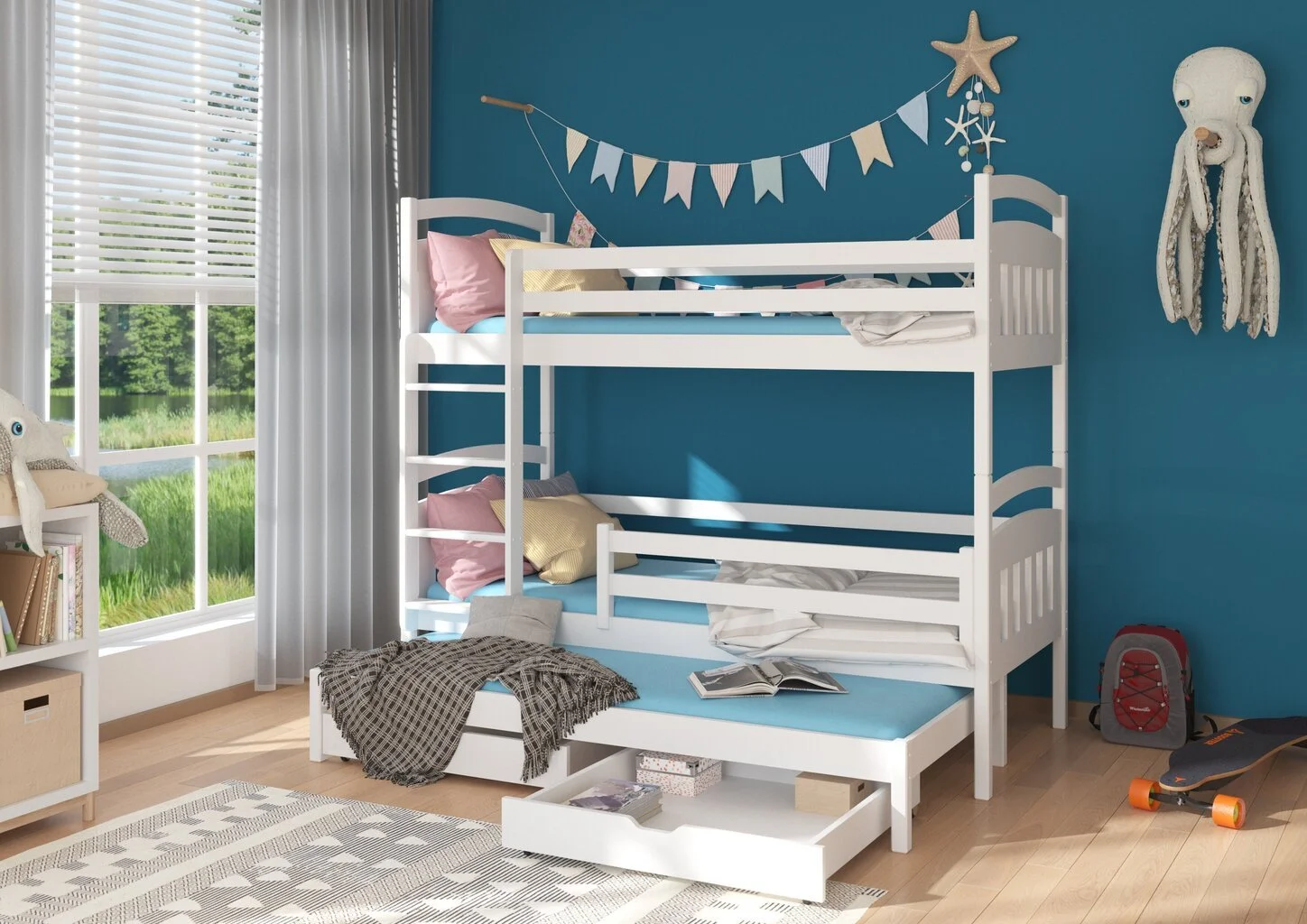 Adrk Furniture Aldo-kerrossänky Kolmelle, 90x200 Cm, Valkoinen 2 Adrk Furniture Aldo-kerrossänky Kolmelle, 90x200 Cm, Valkoinen - Image 2