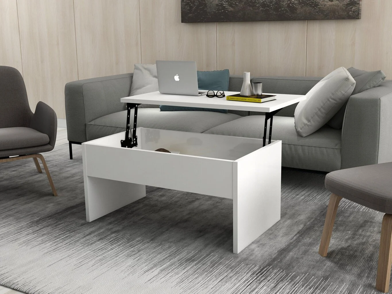 Akilli Muunnettava Sohvapöytä, Valkoinen 2 Akilli Muunnettava Sohvapöytä, Valkoinen - Image 2