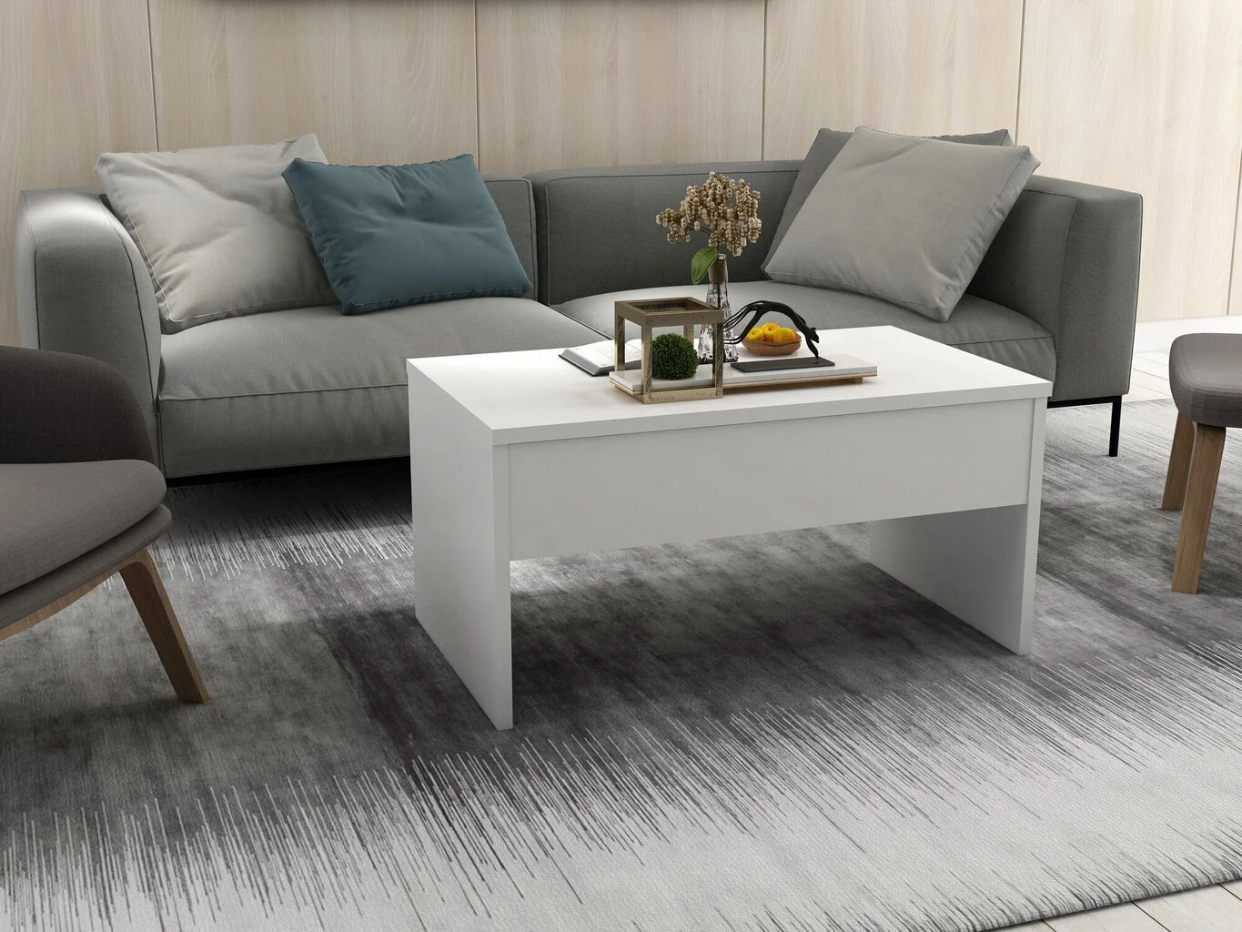 Akilli Muunnettava Sohvapöytä, Valkoinen 1 Akilli Muunnettava Sohvapöytä, Valkoinen