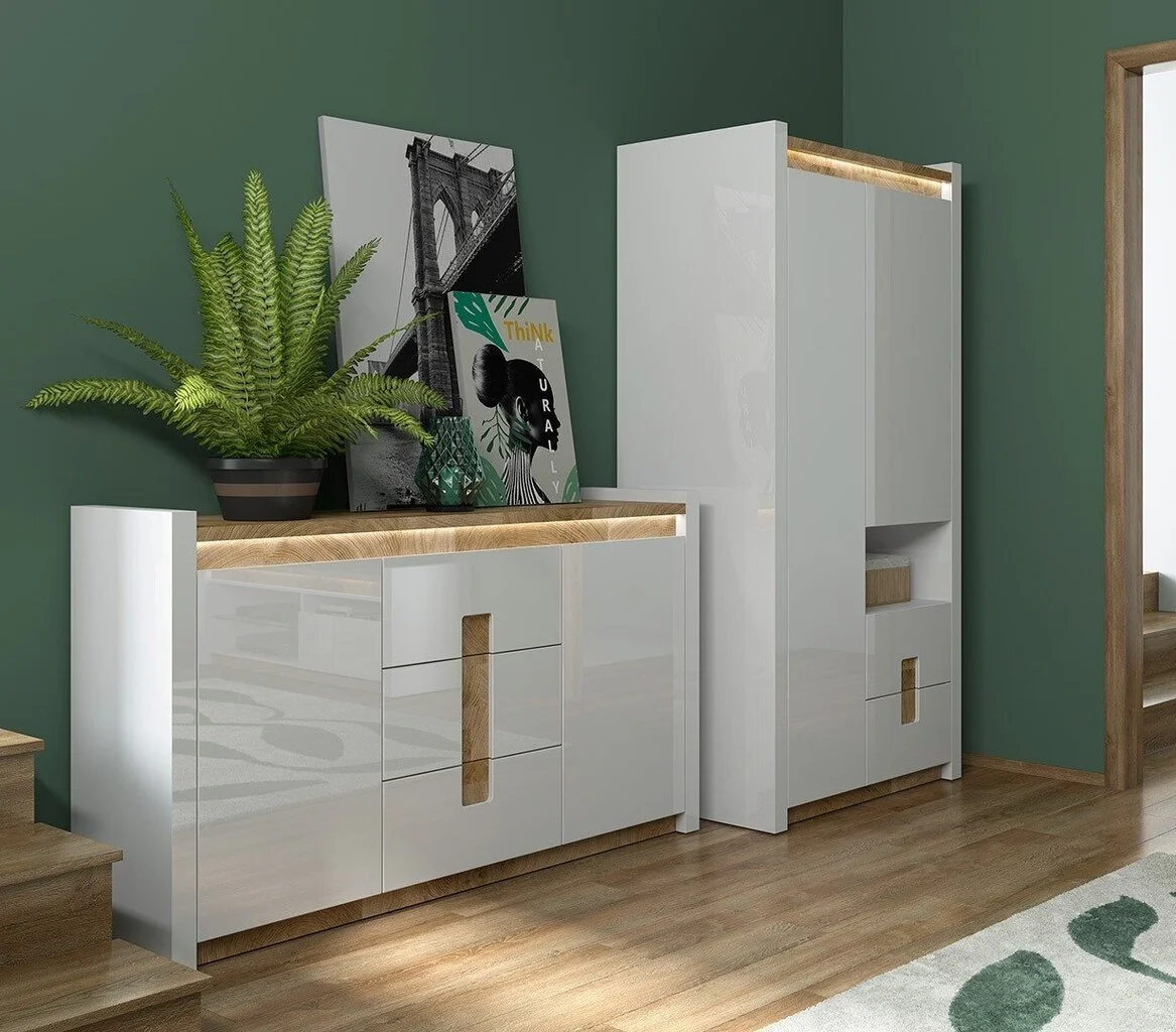 Black Red White Alameda -vaatekaappi, Valkoinen Kiiltävä/tammi 6 Black Red White Alameda -vaatekaappi, Valkoinen Kiiltävä/tammi - Image 6