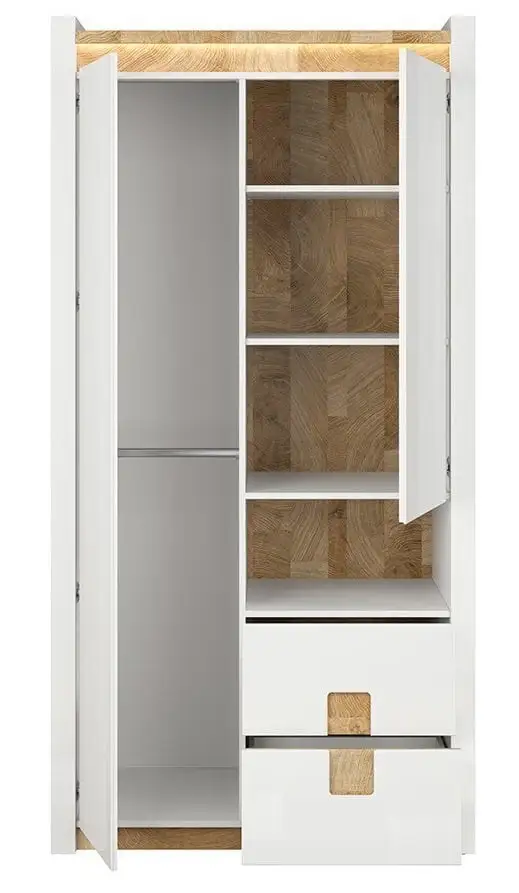 Black Red White Alameda -vaatekaappi, Valkoinen Kiiltävä/tammi 3 Black Red White Alameda -vaatekaappi, Valkoinen Kiiltävä/tammi - Image 3