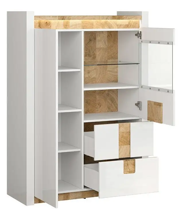 Black Red White Alameda -vitriinikaappi, Valkoinen Kiiltävä/tammi 3 Black Red White Alameda -vitriinikaappi, Valkoinen Kiiltävä/tammi - Image 3