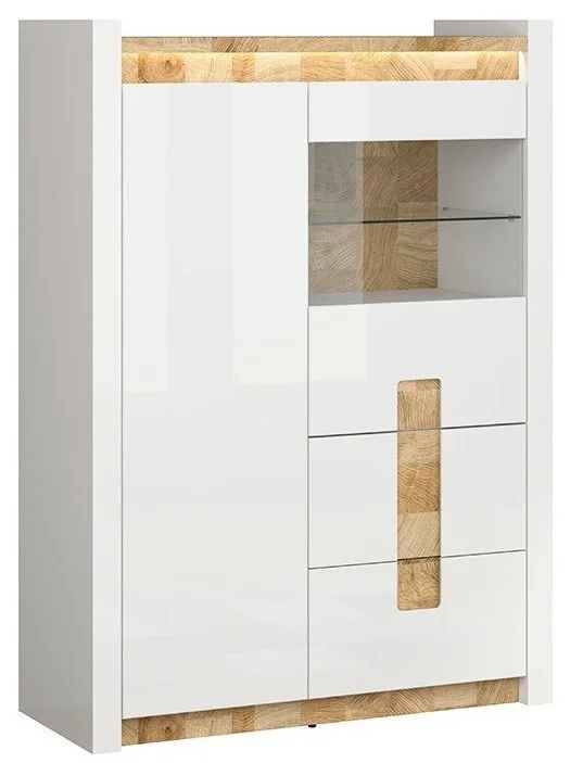 Black Red White Alameda -vitriinikaappi, Valkoinen Kiiltävä/tammi 2 Black Red White Alameda -vitriinikaappi, Valkoinen Kiiltävä/tammi - Image 2