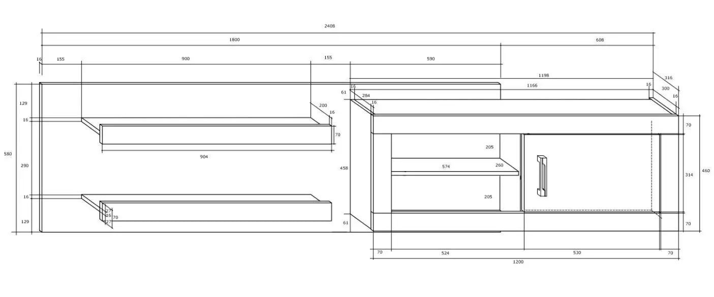 Meblocross Hylly Verin 1DP, Tumma Ja Vaalea Tammi 4 Meblocross Hylly Verin 1DP, Tumma Ja Vaalea Tammi - Image 4