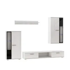 ADRK Furniture Kaappikokonaisuus Leon 2, Kiiltävä Valkoinen / Musta