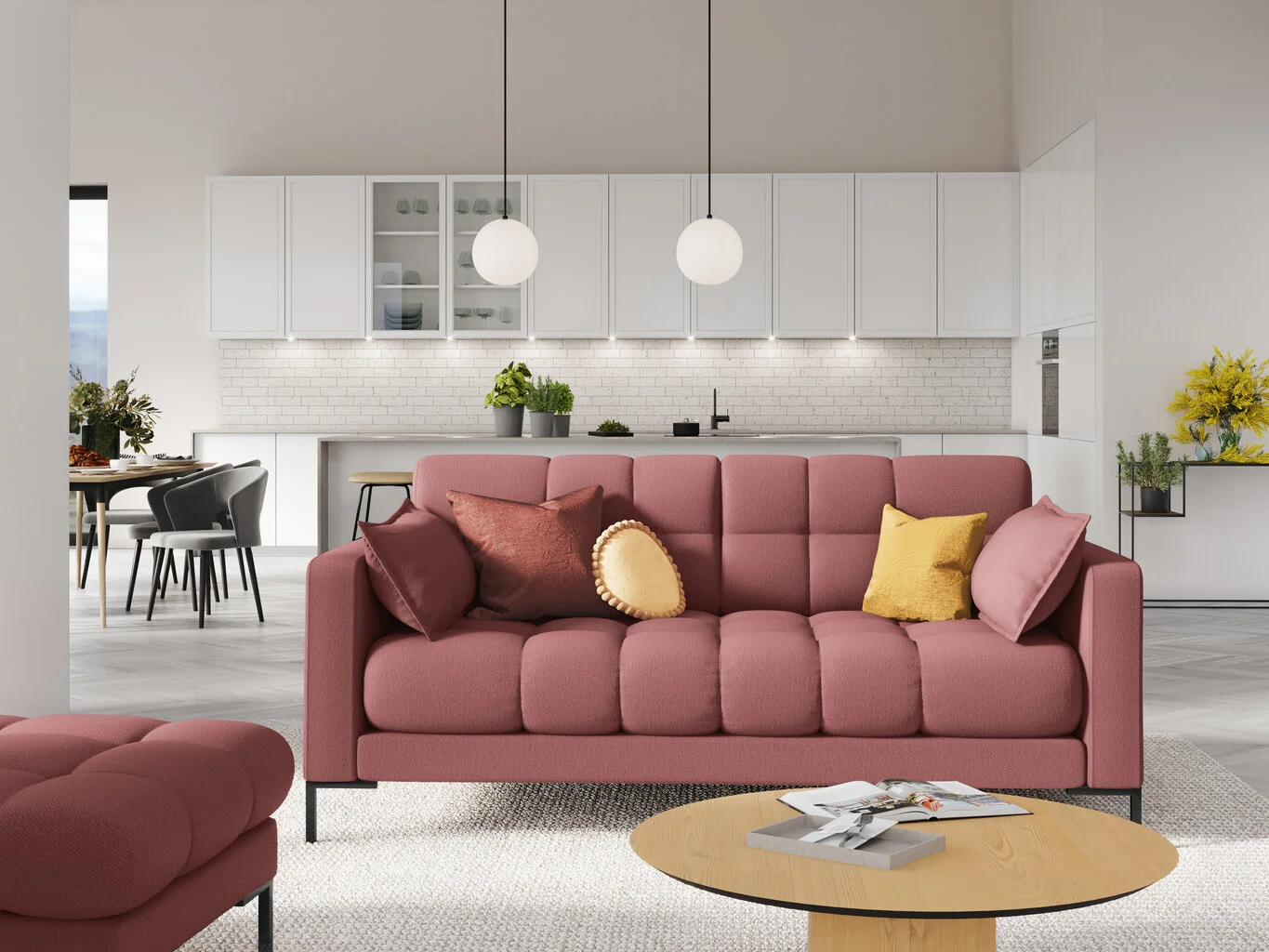 Kahden Hengen Sohva Micadoni Home Mamaia, Pinkki/musta 3 Kahden Hengen Sohva Micadoni Home Mamaia, Pinkki/musta - Image 3