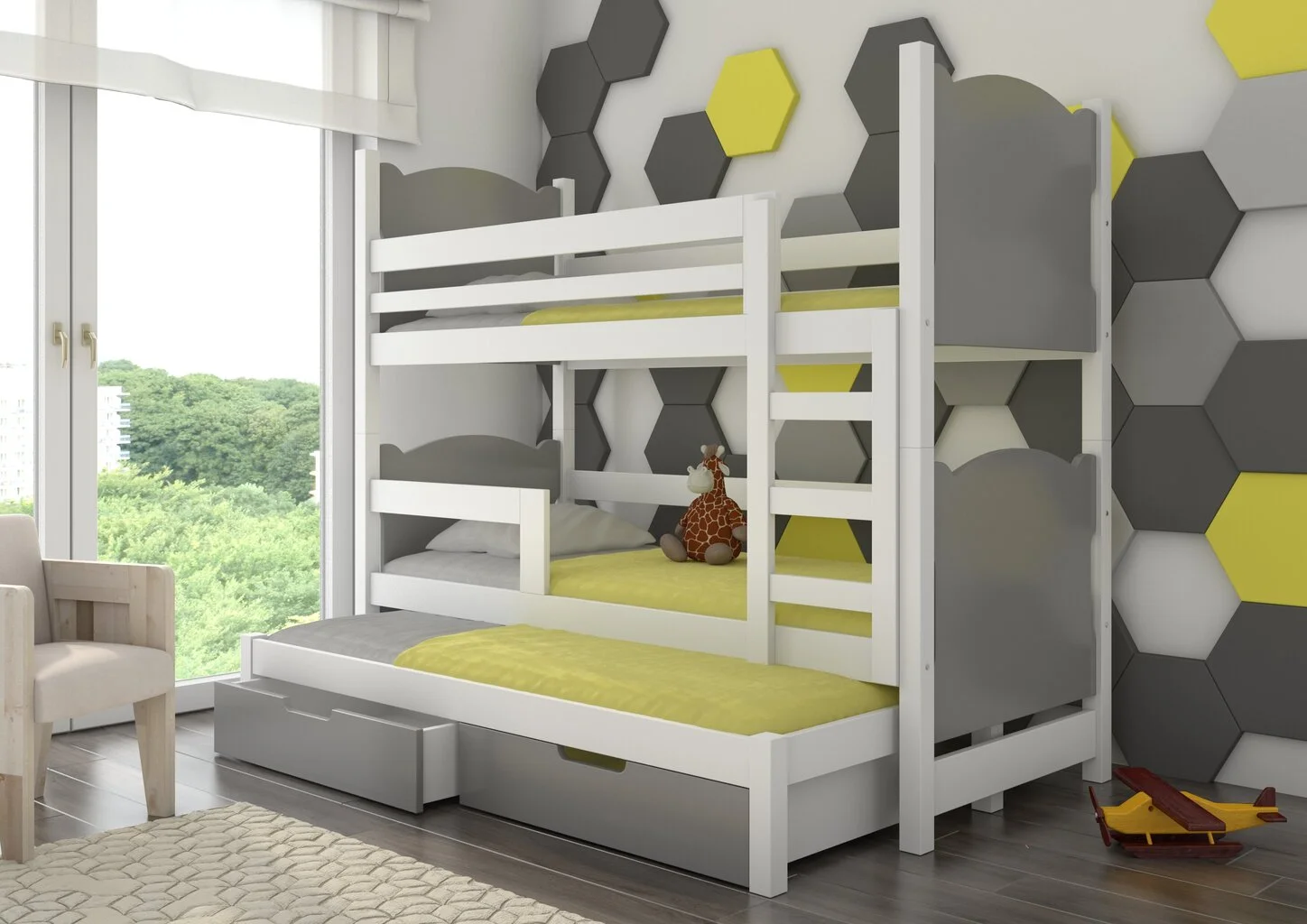 ADRK Furniture Kerrossänky Leticia, 180x75 Cm/172x75 Cm, Harmaa/valkoinen 2 ADRK Furniture Kerrossänky Leticia, 180x75 Cm/172x75 Cm, Harmaa/valkoinen - Image 2