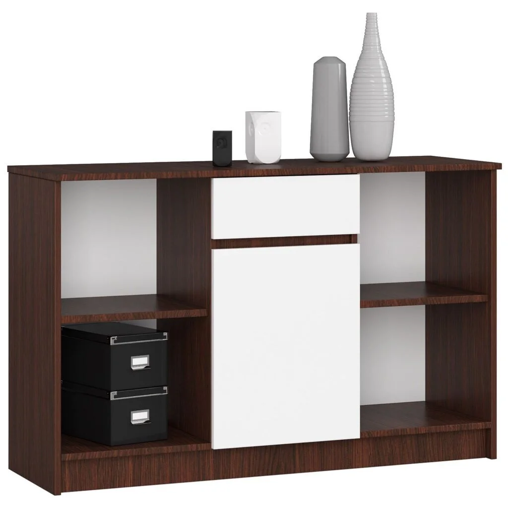 Lipasto NORE B-17, Tummanruskea / Valkoinen. 1 Lipasto NORE B-17, Tummanruskea / Valkoinen.