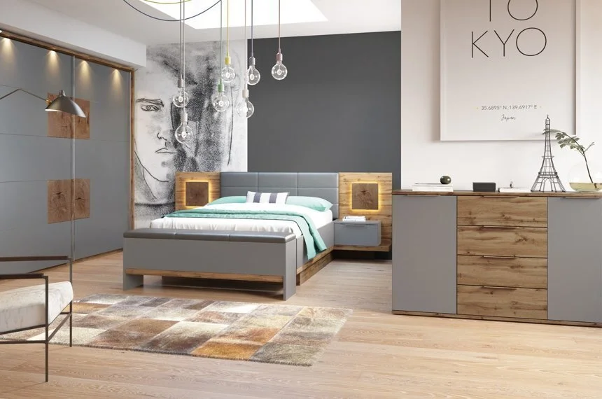 Szynaka Meble Livorno 68 Yöpöytä, Tammi / Harmaa 5 Szynaka Meble Livorno 68 Yöpöytä, Tammi / Harmaa - Image 5