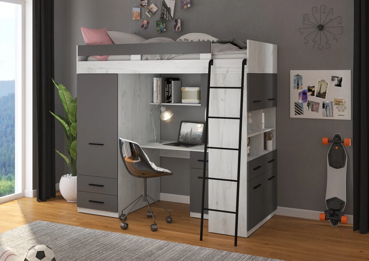 Meblocross Level P, Kerrossänky, 90x200 Cm, Valkoinen/harmaa 3 Meblocross Level P, Kerrossänky, 90x200 Cm, Valkoinen/harmaa - Image 3