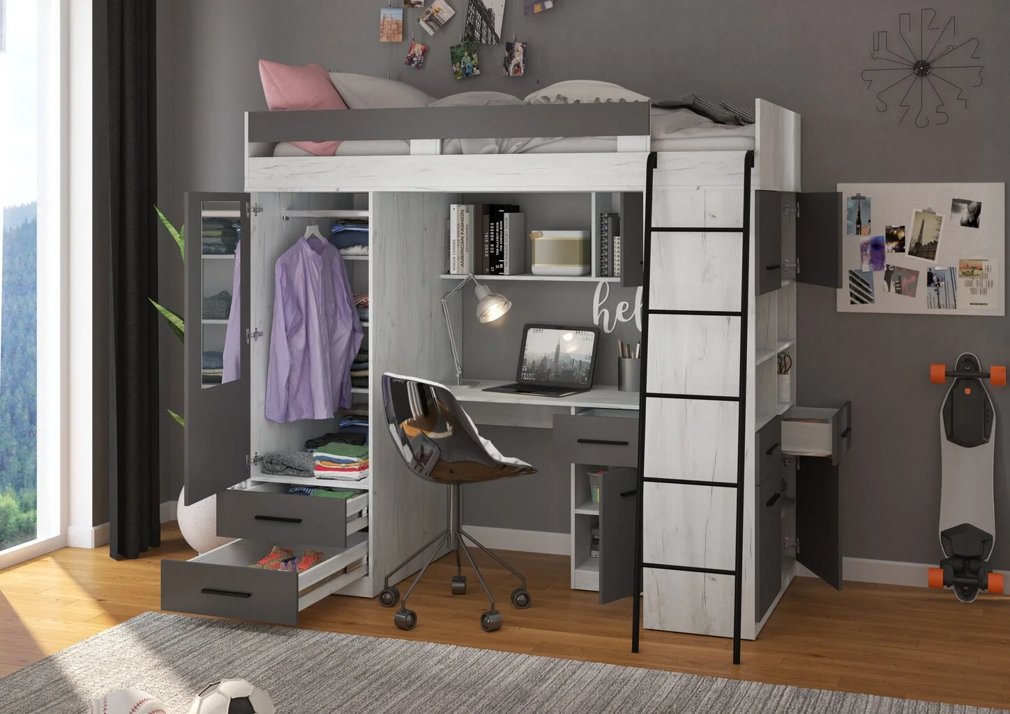 Meblocross Level P, Kerrossänky, 90x200 Cm, Valkoinen/harmaa 5 Meblocross Level P, Kerrossänky, 90x200 Cm, Valkoinen/harmaa - Image 5