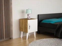 Yöpöytä Kalune Design 731(II), 55 Cm, Valkoinen/ruskea -Olohuoneen kalusteet myymälä naktinis staliukas kalune design 731ii 55 cm 61f9b palaute reference