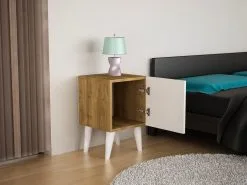 Yöpöytä Kalune Design 731(II), 55 Cm, Valkoinen/ruskea -Olohuoneen kalusteet myymälä naktinis staliukas kalune design 731ii 55 cm 95dee netistai reference