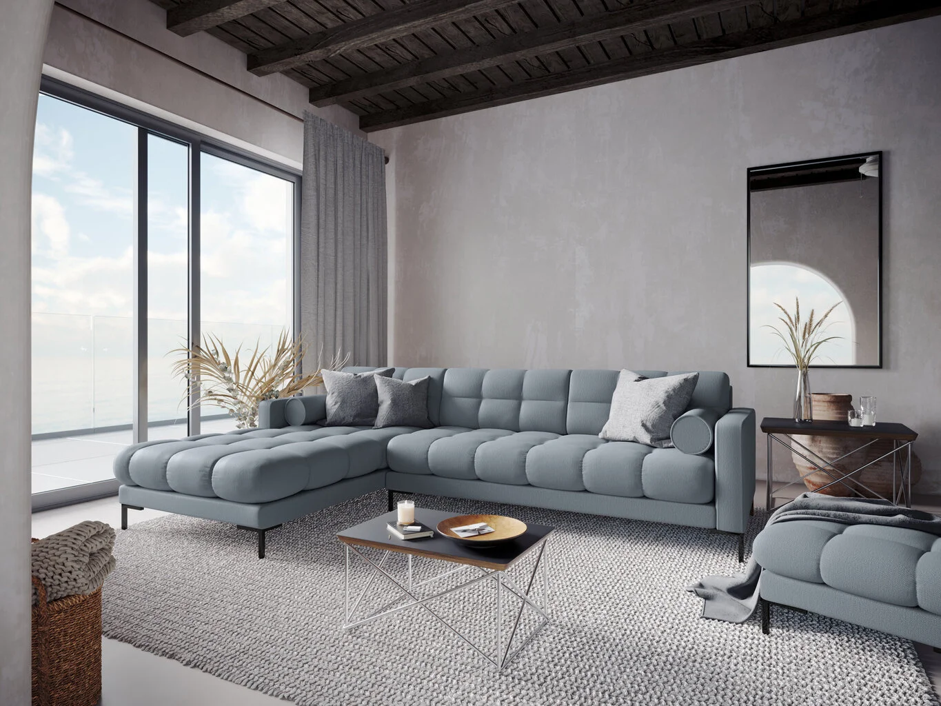 Pehmeä Kulmasohva Cosmopolitan Design Bali, Veluuri, Vaaleansininen/musta 5 Pehmeä Kulmasohva Cosmopolitan Design Bali, Veluuri, Vaaleansininen/musta - Image 5