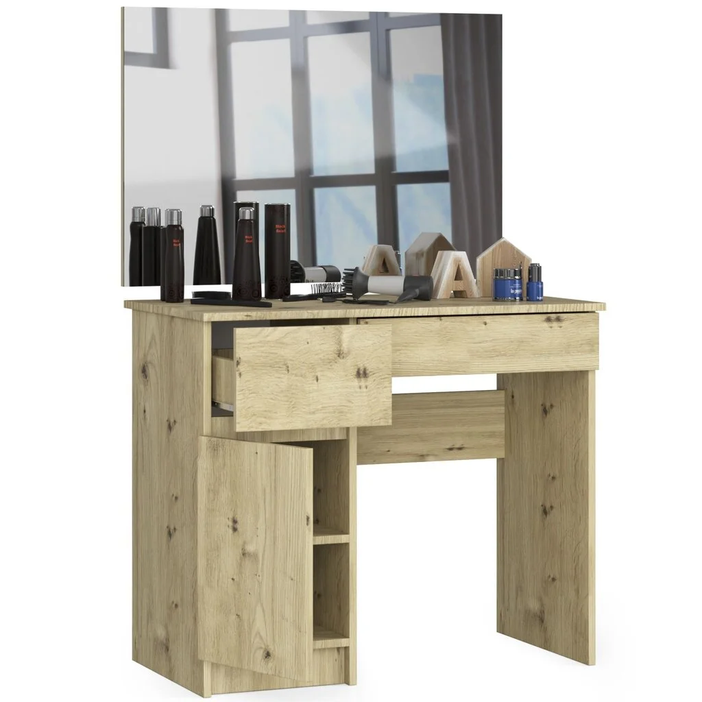 NORE Pukeutumispöytä Peilillä 50x60 Cm, Artisan Tammen Värinen 3 NORE Pukeutumispöytä Peilillä 50x60 Cm, Artisan Tammen Värinen - Image 3