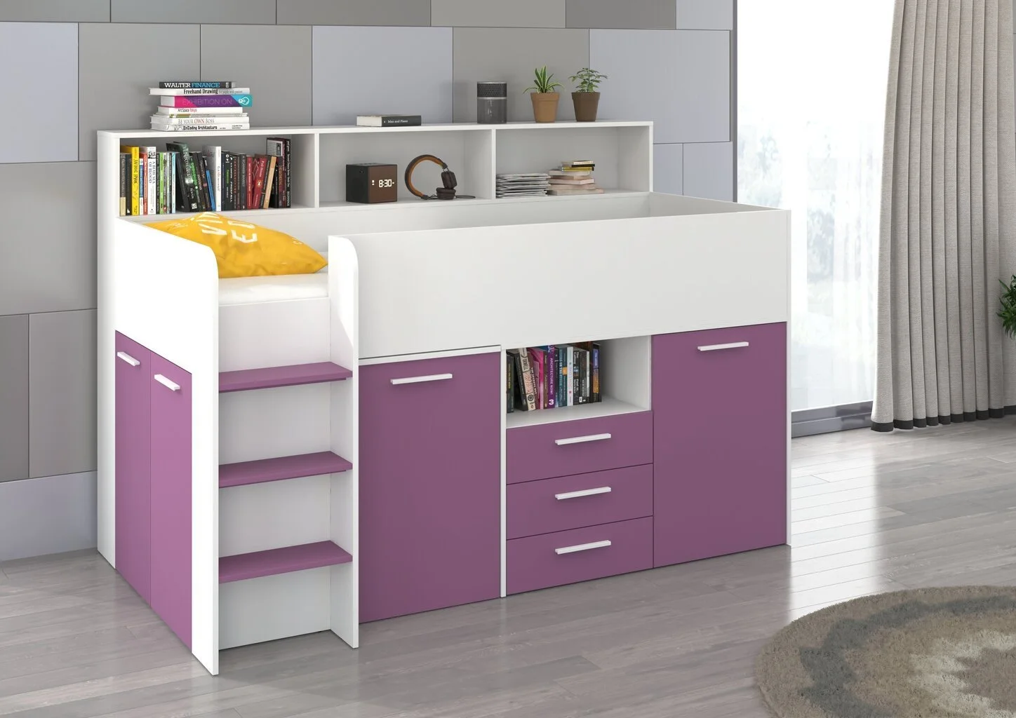 Sänky Työpöydällä Neo L, Valkoinen/violetti 2 Sänky Työpöydällä Neo L, Valkoinen/violetti - Image 2