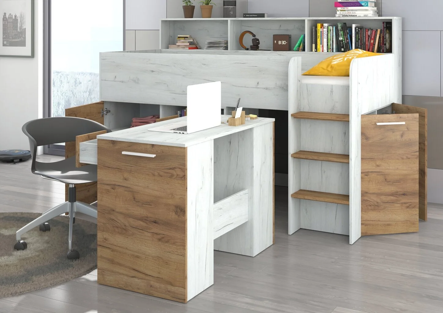 Sänky Työpöydällä Neo P, Valkoinen/ruskea 4 Sänky Työpöydällä Neo P, Valkoinen/ruskea - Image 4