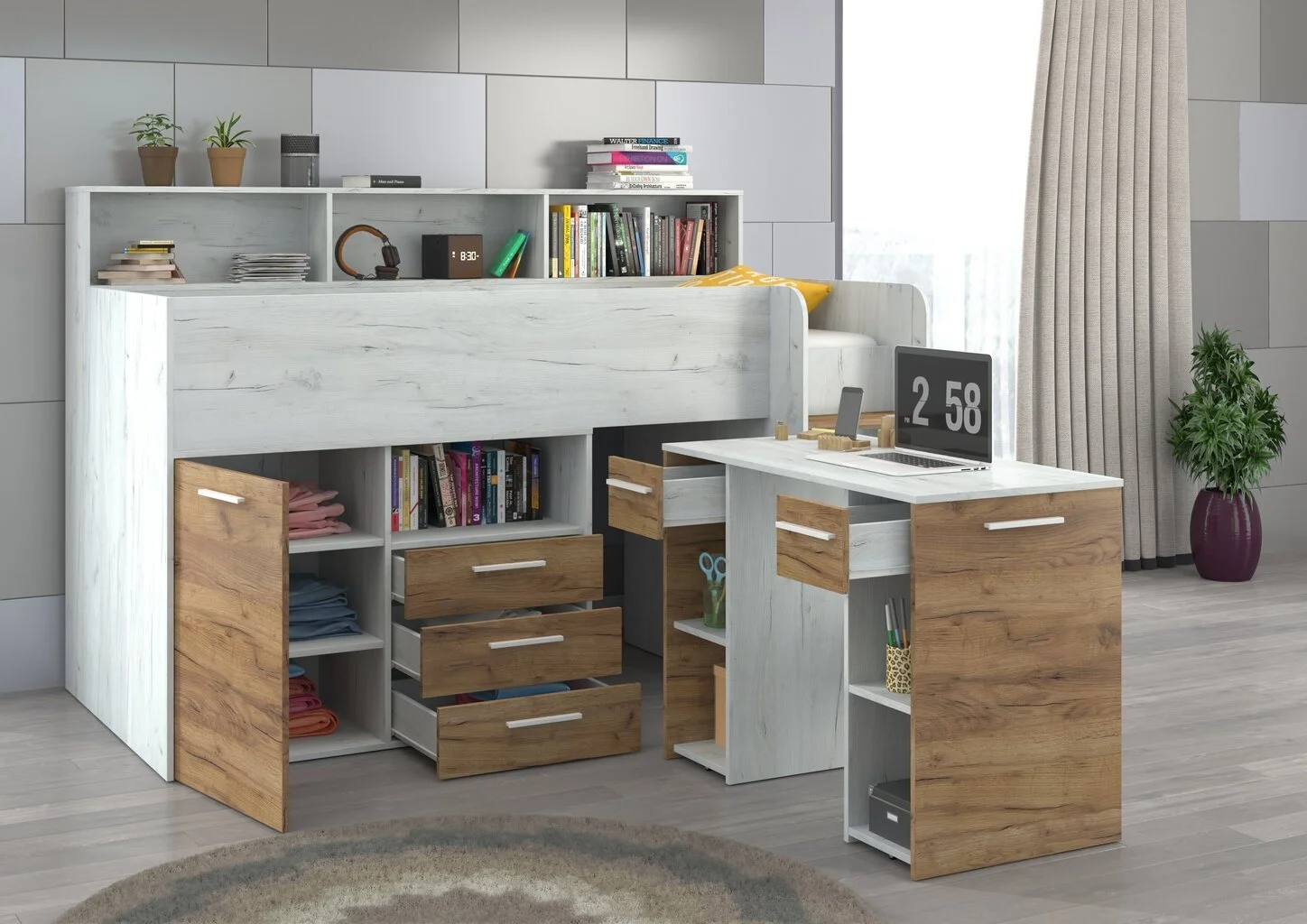 Sänky Työpöydällä Neo P, Valkoinen/ruskea 5 Sänky Työpöydällä Neo P, Valkoinen/ruskea - Image 5