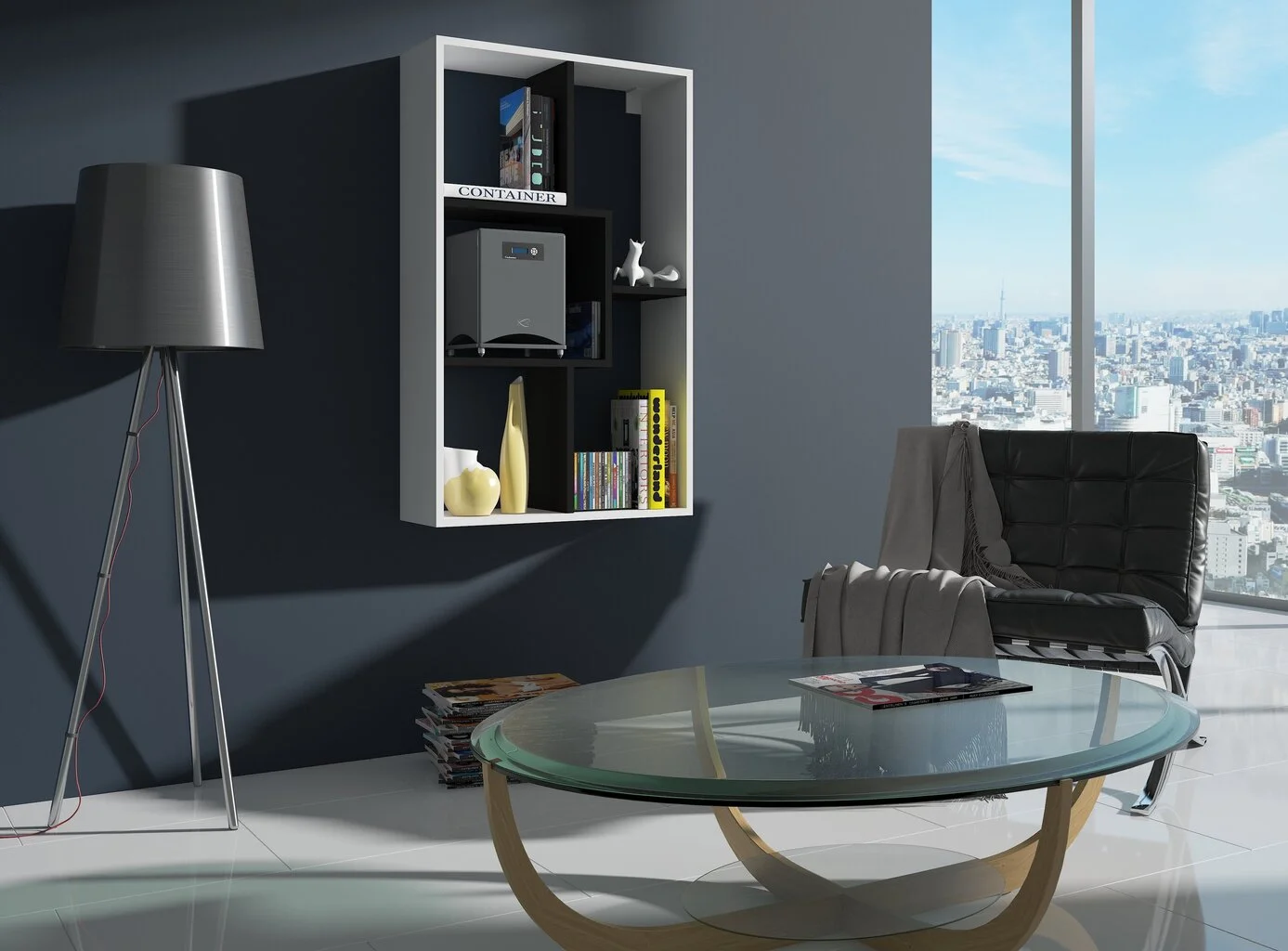 Meblocross Seinähylly Domino A, Valkoinen/musta 1 Meblocross Seinähylly Domino A, Valkoinen/musta