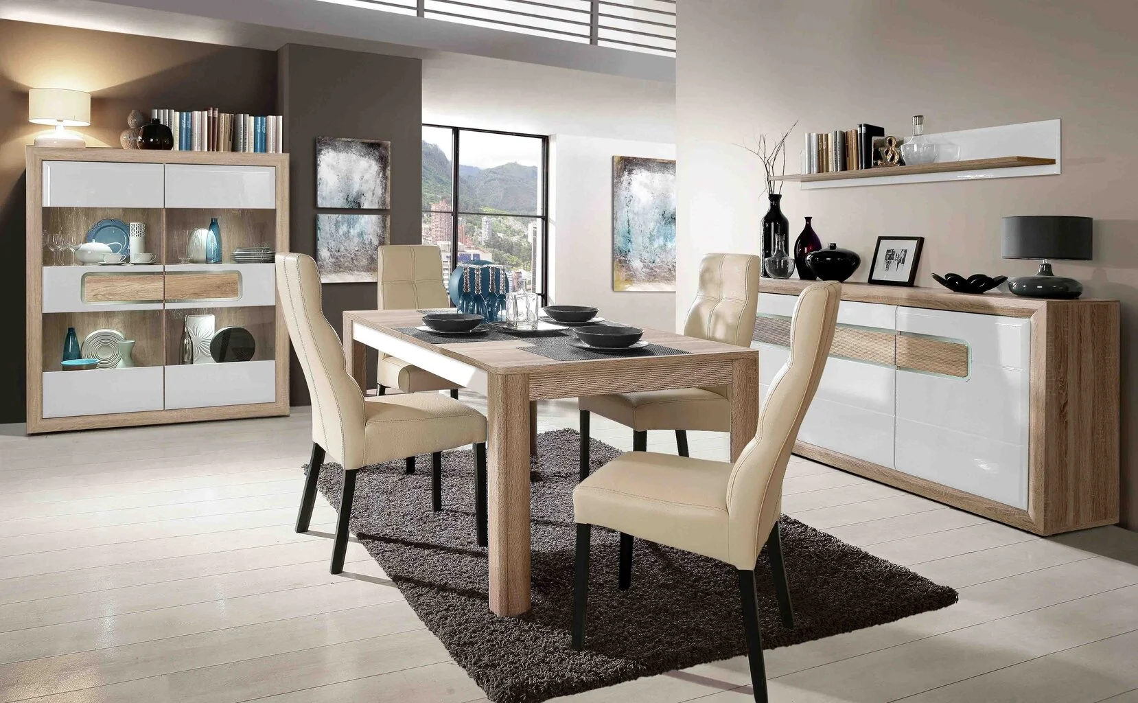 Forte Seinähylly Tiziano, Antiikkitammi / Beige Korkeakiilto 5 Forte Seinähylly Tiziano, Antiikkitammi / Beige Korkeakiilto - Image 5