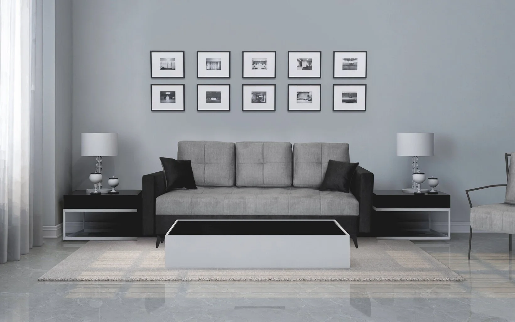 Sohva Rosa, Harmaa/musta 1 Sohva Rosa, Harmaa/musta