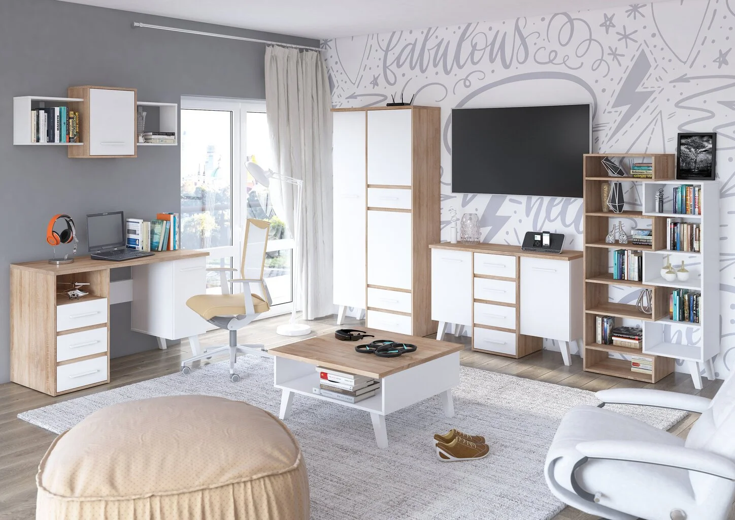 Meblocross Sohvapöytä Nordis, Tammi/valkoinen 2 Meblocross Sohvapöytä Nordis, Tammi/valkoinen - Image 2