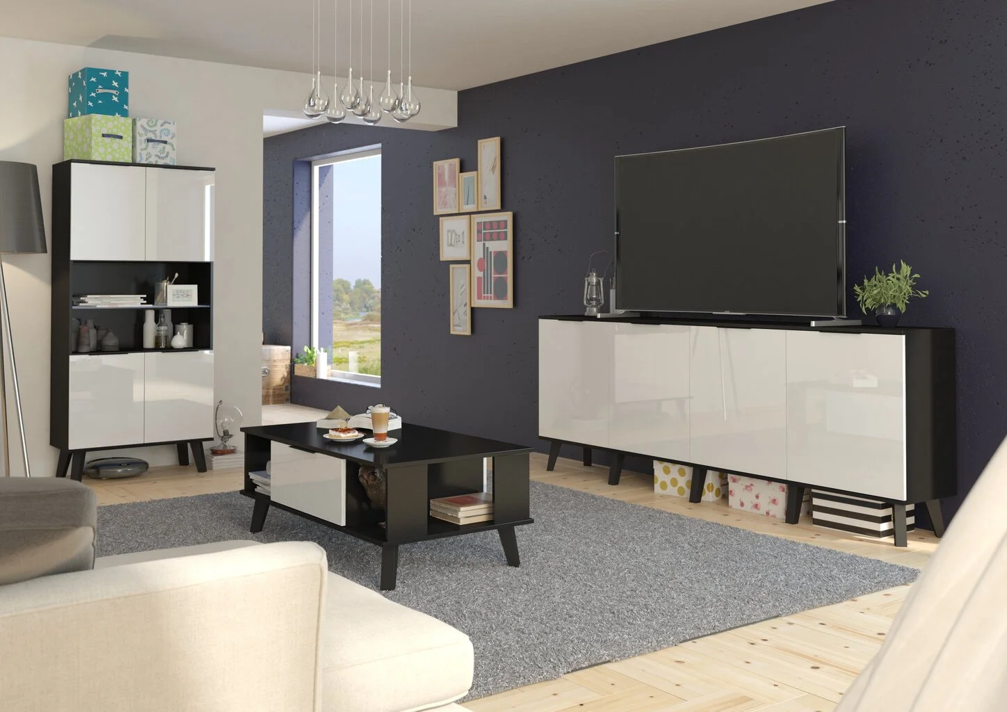 Meblocross Sven 1DPN Seinäkaappi, Musta/valkoinen 5 Meblocross Sven 1DPN Seinäkaappi, Musta/valkoinen - Image 5