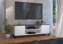 TV-pöytä ADRK Furniture Petra, Valkoinen/musta -Olohuoneen kalusteet myymälä tv poyta adrk furniture petra valkoinenmusta 38c65 hinta reference
