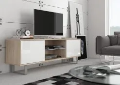 Meblocross TV-taso King 2, Valkoinen / Tammi