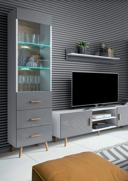 Gala Meble TV-taso Visby, Valkoinen/harmaa 5 Gala Meble TV-taso Visby, Valkoinen/harmaa - Image 5