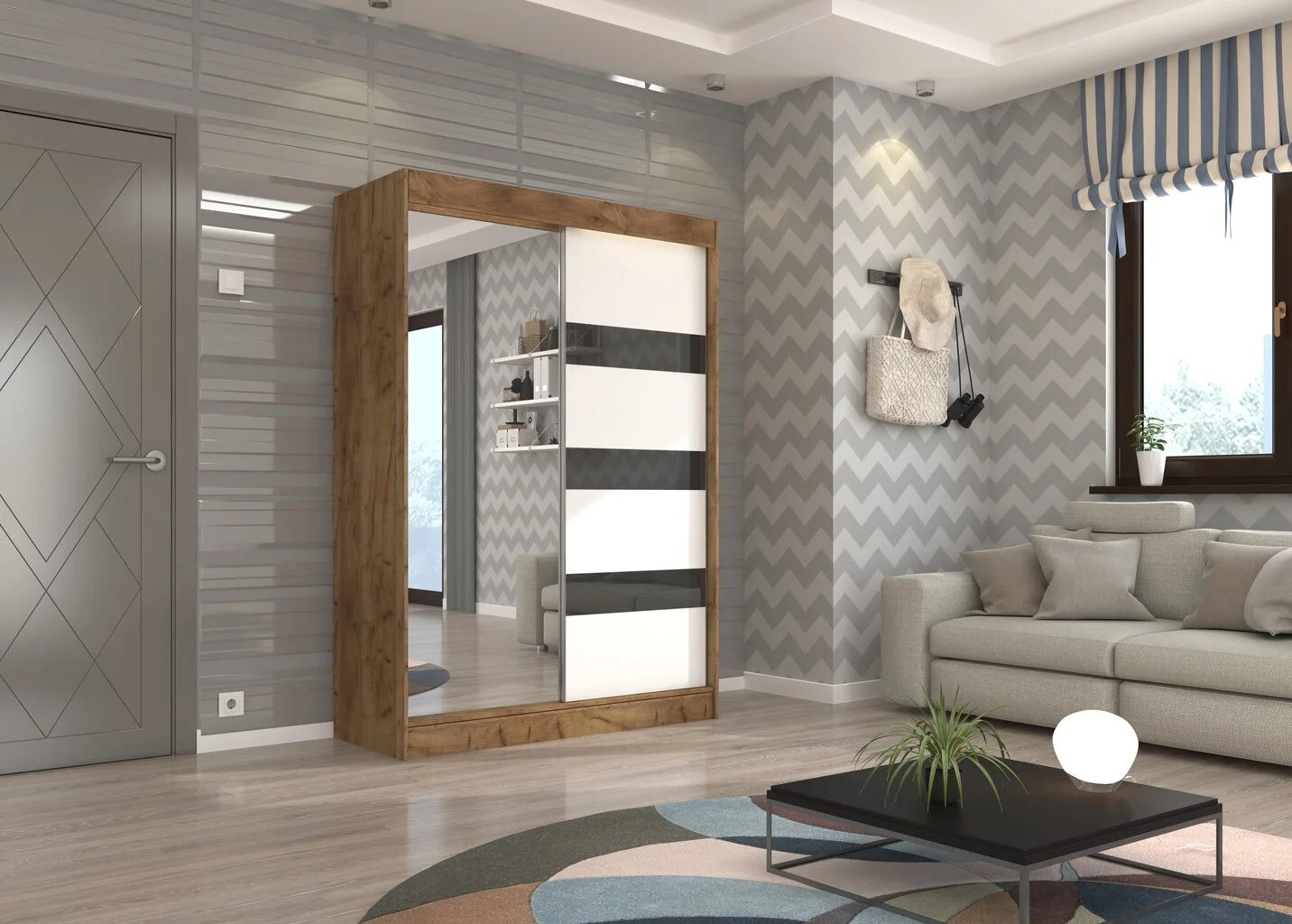 Vaatekaappi Adrk Furniture Toura 150 Cm, Ruskea/valkoinen 2 Vaatekaappi Adrk Furniture Toura 150 Cm, Ruskea/valkoinen - Image 2