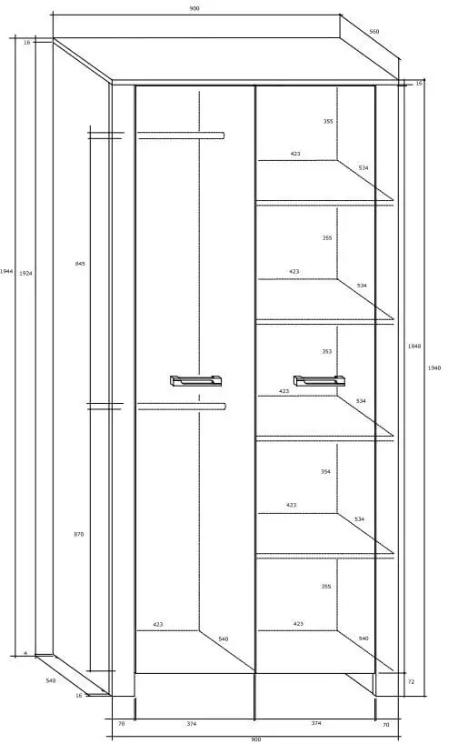 Meblocross Vaatekaappi Hugo, Tumma Tammi / Vaalea Tammi 3 Meblocross Vaatekaappi Hugo, Tumma Tammi / Vaalea Tammi - Image 3
