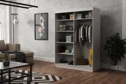 Vaatekaappi NORE Heinäkuu 160, Tammi / Valkoinen -Olohuoneen kalusteet myymälä vaatekaappi nore heinakuu 160 tammi valkoinen df814 netistai reference