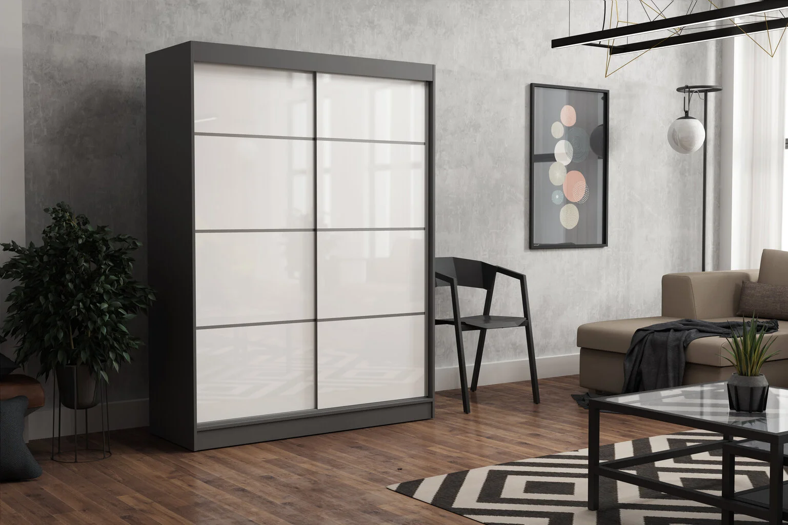 Vaatekaappi NORE Heinäkuu 180, Tummanharmaa/valkoinen 2 Vaatekaappi NORE Heinäkuu 180, Tummanharmaa/valkoinen - Image 2