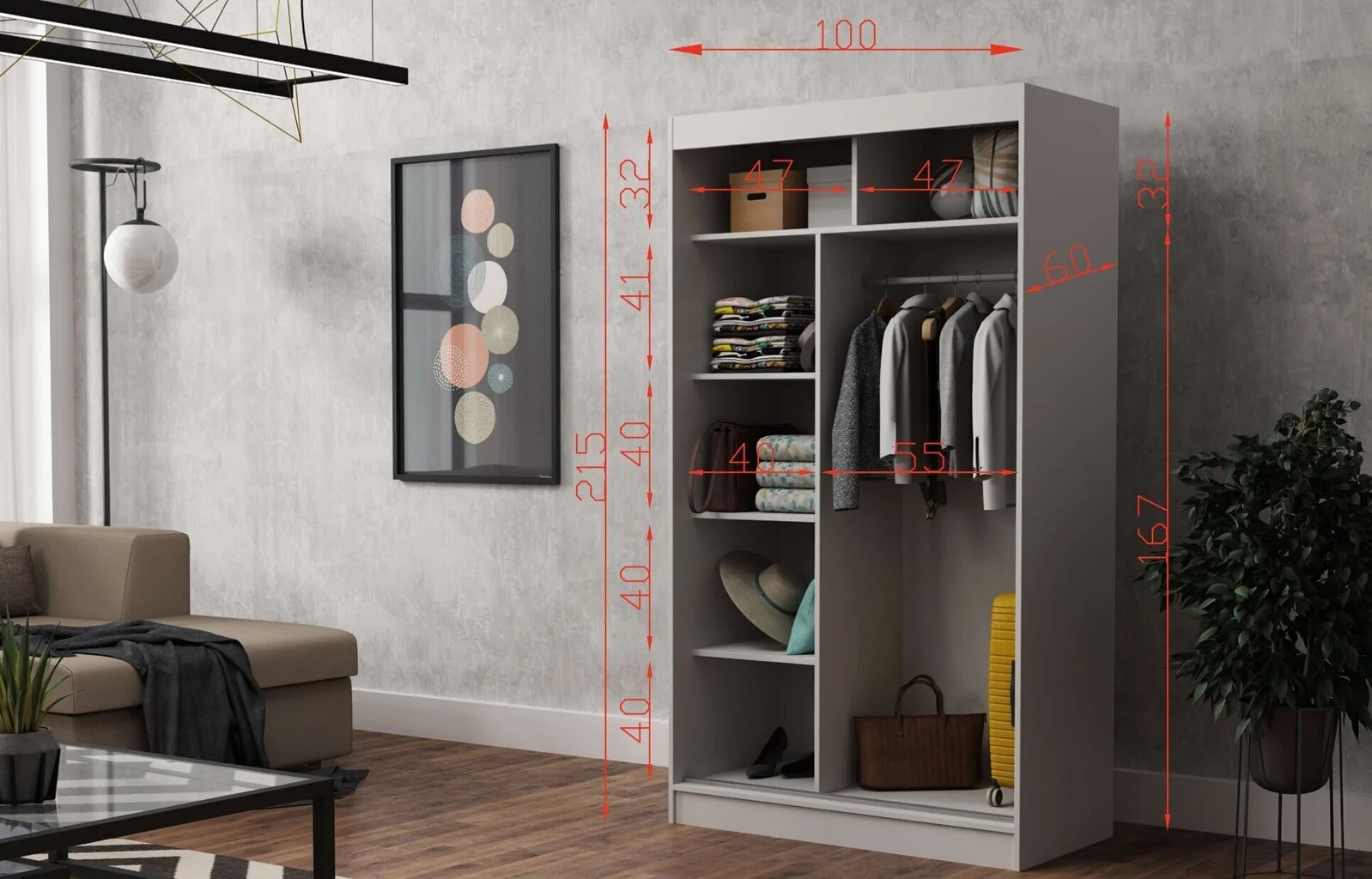 Vaatekaappi NORE Tom 100, Harmaa 4 Vaatekaappi NORE Tom 100, Harmaa - Image 4