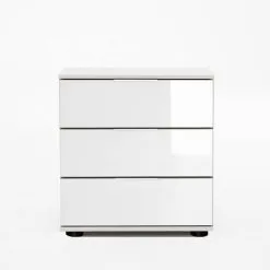 Yöpöytä New York, 3 Laatikkoa, Valkoinen Korkeakiilto